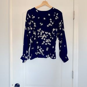 Navy Blue Banana Republic Floral Blouse